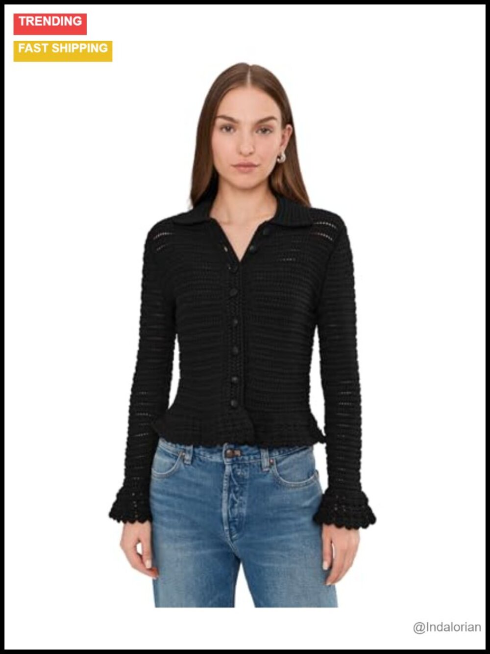Madewell Pointelle Knit Peplum Cardigan 3/4 Sleeve Cotton